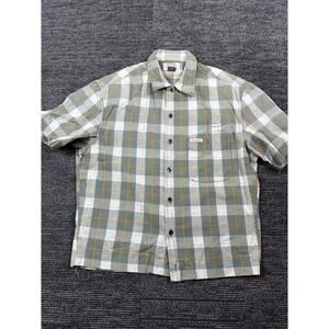 VTG Guess Jeans USA Medium Mens Short Sleeve Shirt Button Up Plaid Green